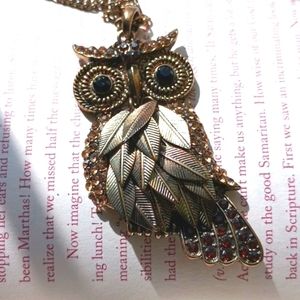 Boho Owlie dangle feathers with crystals necklace  festival vibes